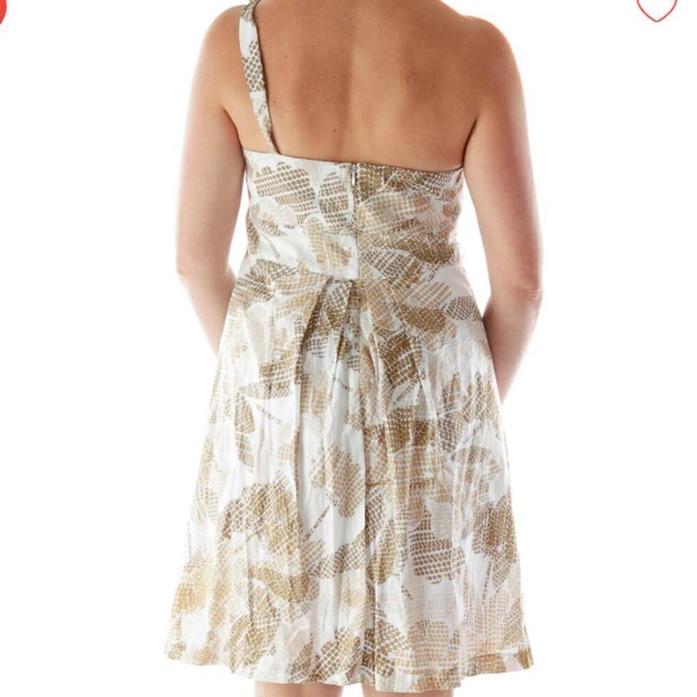 Suzi Chin Brown Beige Cream One-Shoulder Dress - Picture 3 of 3